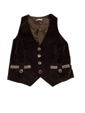 Vtg Shoshanna Art to Wear Brown Racerback Vest Waistcoat Sz Small Wood Button